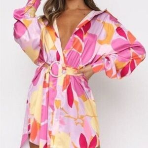 White Fox Oversized Belted Island Dream Shirt Dress M/L Beach Resortwear